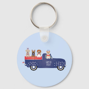 Happy Fourth Of July Dogs Pickup Truck Key Ring