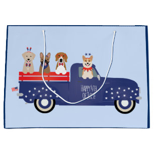 Happy Fourth Of July Dogs Pickup Truck Large Gift Bag