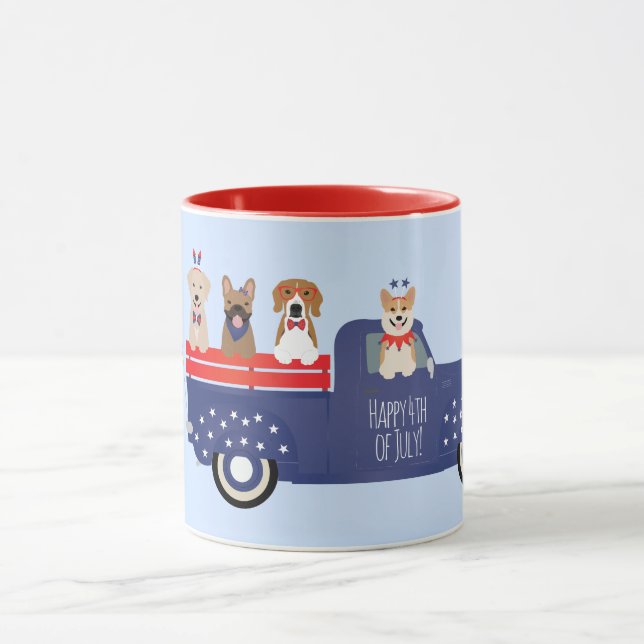 Happy Fourth Of July Dogs Pickup Truck Mug (Center)