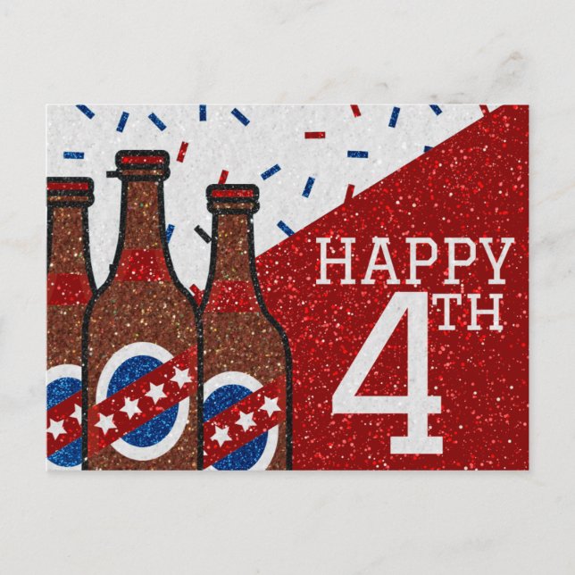 Happy Fourth Of July Glitter Postcard (Front)