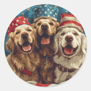 Happy Fourth Of July Golden Retriever Dogs Classic Round Sticker