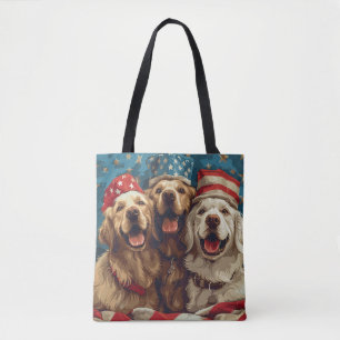 Happy Fourth Of July Golden Retriever Dogs Tote Bag