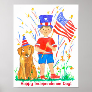 Happy Fourth Of July Hound Dog American Flag Poster
