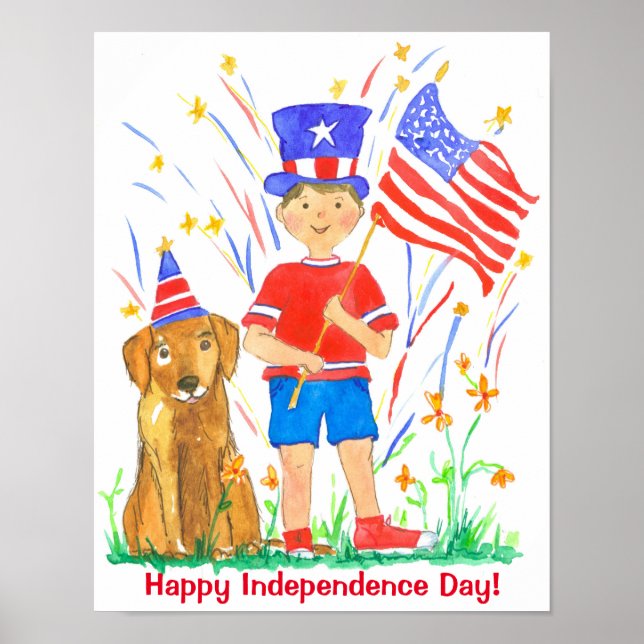 Happy Fourth Of July Hound Dog American Flag Poster (Front)