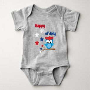 Happy Fourth of July Patriotic Owl Baby Bodysuit