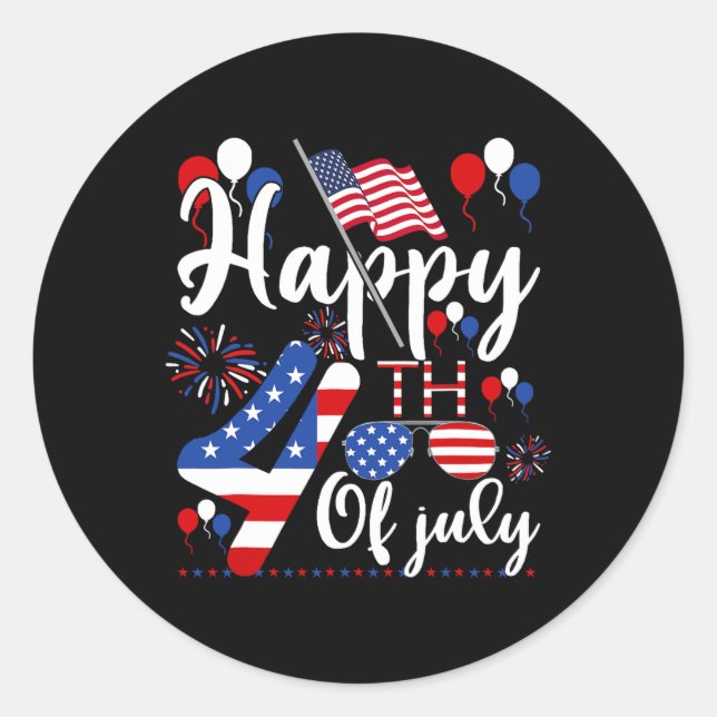 Happy Fourth Of July Patriotic Us American Flag 4t Classic Round Sticker (Front)