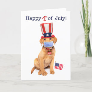 Happy Fourth of July Puppy in Face Mask Holiday Card
