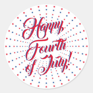 Happy Fourth of July red white blue stars firework Classic Round Sticker