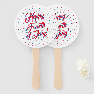 Happy Fourth of July red white blue stars firework Hand Fan