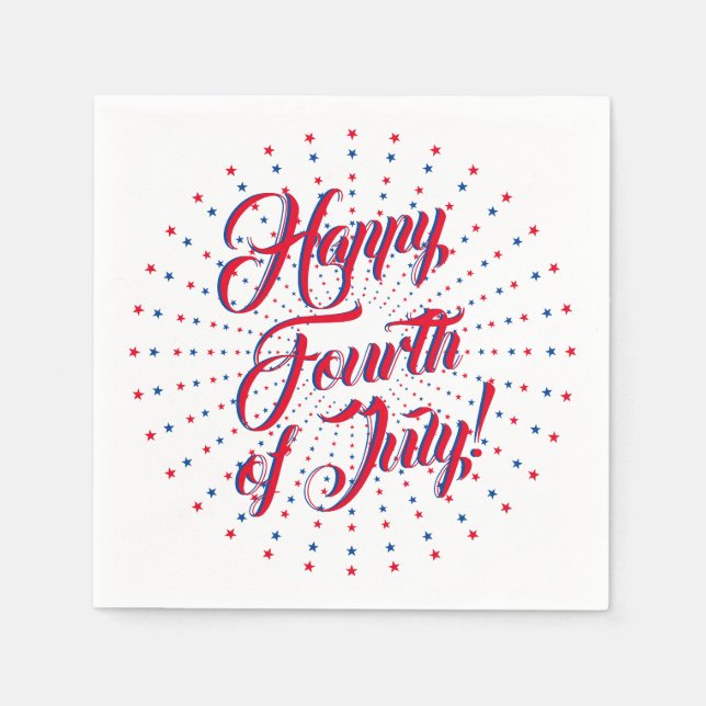 Happy Fourth of July red white blue stars firework Napkin (Front)