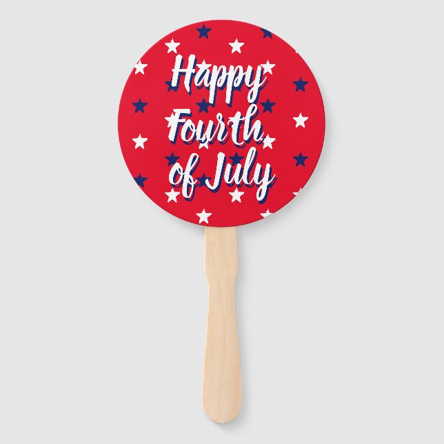 Happy fourth of July red white blue stars fun Hand Fan (Front)