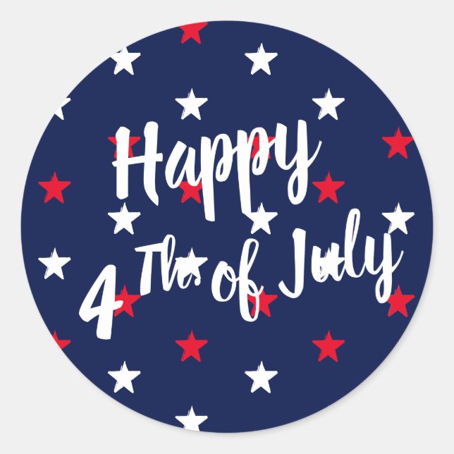 Happy fourth of July red white navy blue stars  Classic Round Sticker (Front)
