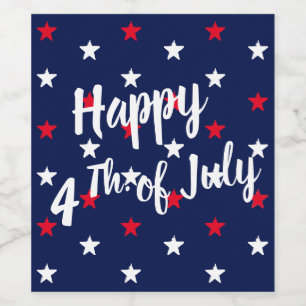 Happy Fourth of July red white & navy blue stars Wine Label