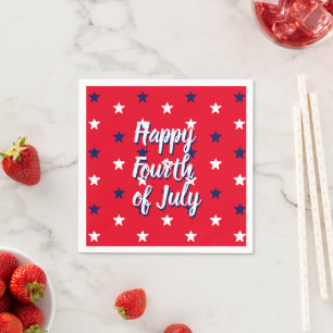 Happy fourth of July script red white blue stars Napkin
