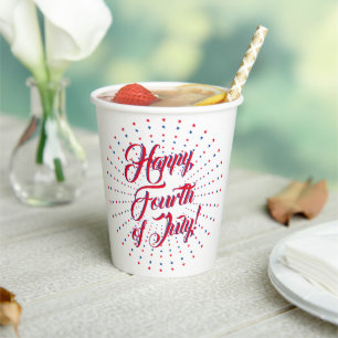 Happy Fourth of July script red white & blue stars Paper Cups