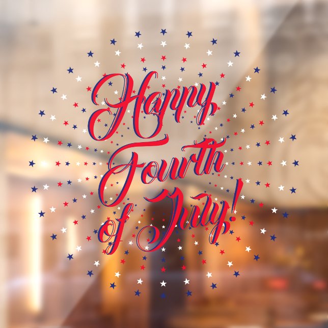 Happy Fourth of July script red white & blue stars Window Cling (Sheet 2)