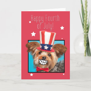 Happy Fourth of July Smiling Yorkie Dog Humour  Holiday Card