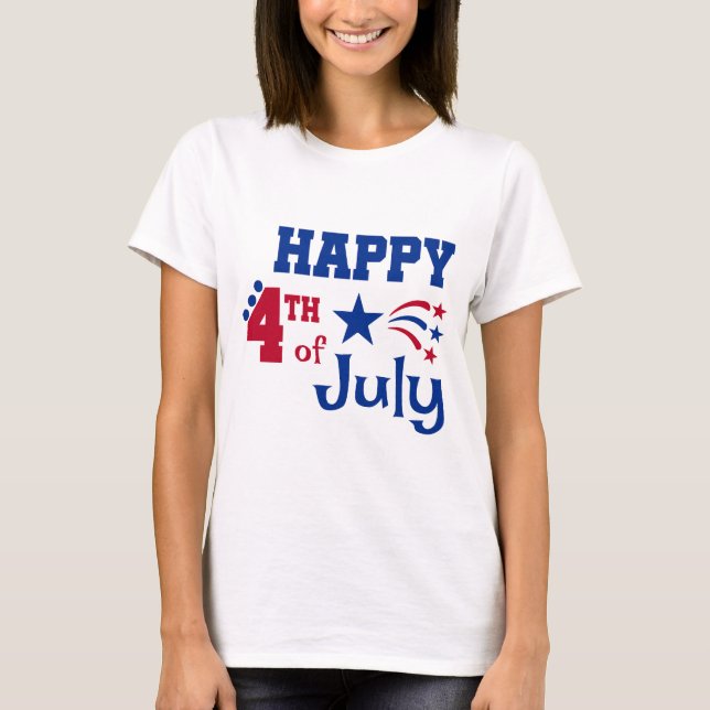 Happy Fourth of July typography and firecrackers T-Shirt (Front)