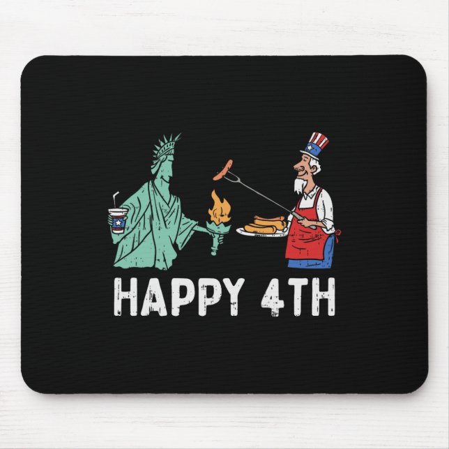 Happy Fourth Statue Of Liberty Uncle Sam Funny 4th Mouse Mat (Front)
