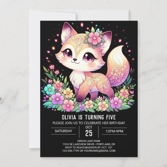 Happy Fox Digital Birthday Invitation (Front)