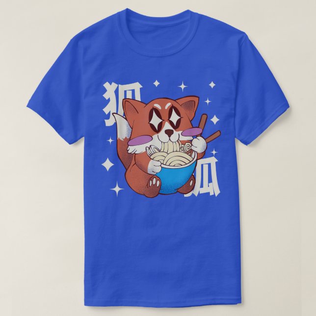 Happy Fox Eating Ramen Japan Style Kawaii Anime Fo T-Shirt (Design Front)