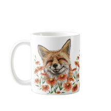 Happy fox in helenium flowers