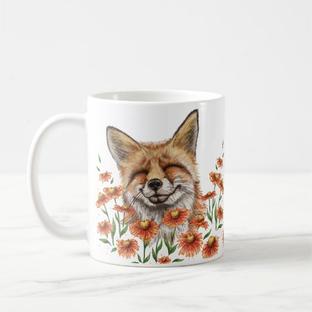 Happy fox in helenium flowers coffee mug (Left)