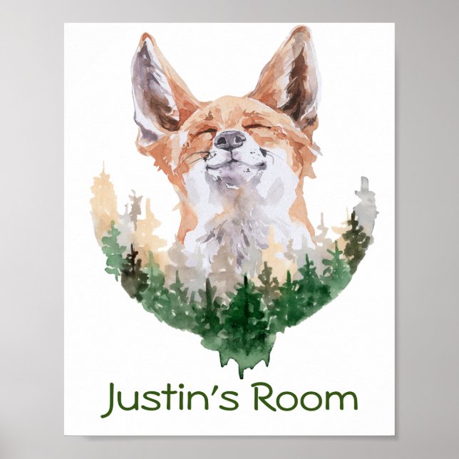 Happy Fox Personalised Child Room Woodland Poster (Front)
