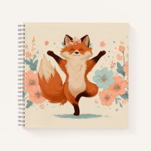 Happy Fox with Flowers – Cute Whimsical Animal Art Notebook