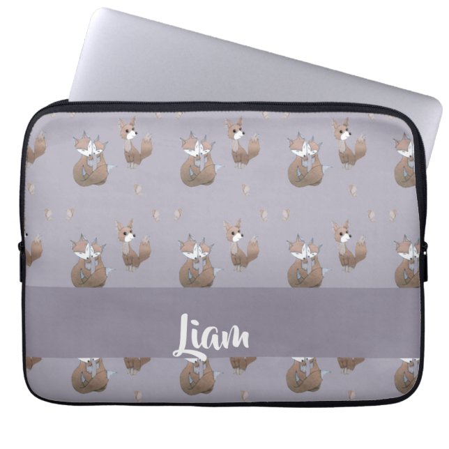 Happy foxes on grey laptop sleeve (Front)