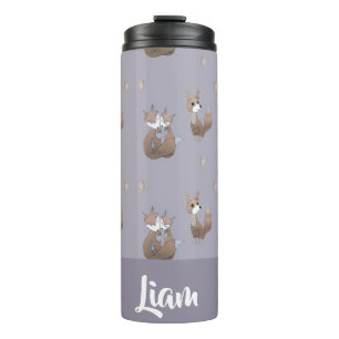 Happy foxes on grey thermal tumbler