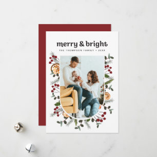 Happy Frame Family Photo Christmas Botanical Holiday Card