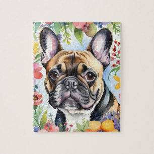 Happy French Bulldog Portrait Colorful Family Pet Jigsaw Puzzle