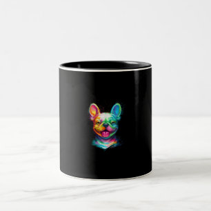 happy french bulldog smiling face gift Two-Tone coffee mug