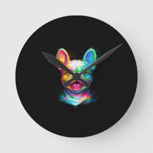 Happy French Bulldog Smiling Face Round Clock