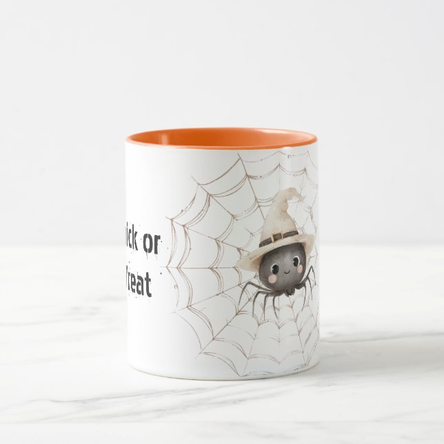 Happy Friendly Spider on Web Halloween Mug (Center)