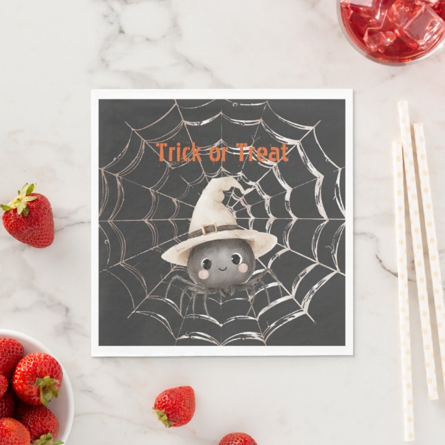 Happy Friendly Spider on Web Halloween Napkin (Insitu)