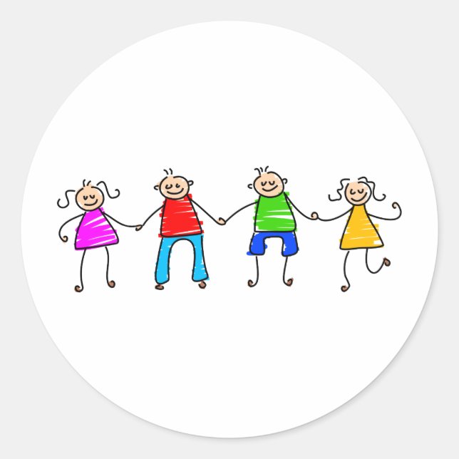 Happy Friends Classic Round Sticker (Front)