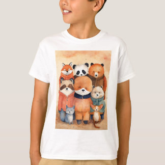 happy friends cuddling kid's tshirt