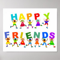 Happy Friends Cute Cartoon Diverse Kids Text