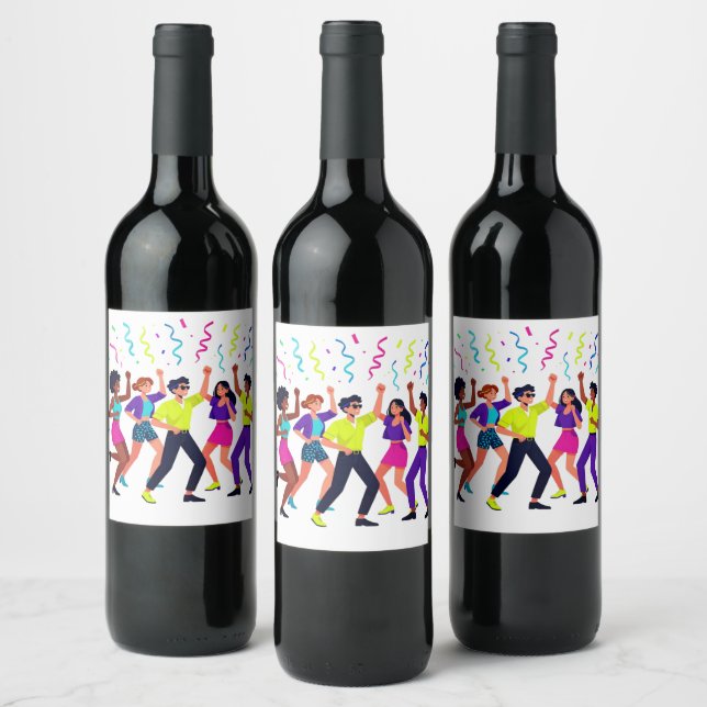 Happy Friends Dancing Party Celebration Wine Label (Bottles)