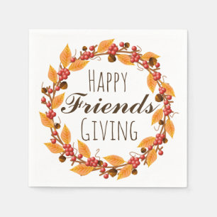Happy Friends Giving Fall Autumn Leaves Wreath Napkin