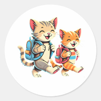 Happy Friends Going To School Classic Round Sticker