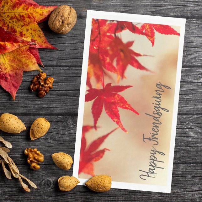 Happy Friendsgiving Autumn Red Maple Leaves Napkin (Creator Uploaded)
