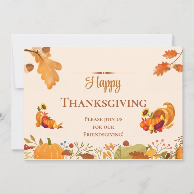 Happy Friendsgiving colourful leaves pumpkins Food Invitation (Front)