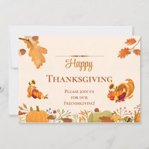 Happy Friendsgiving colourful leaves pumpkins Food Invitation