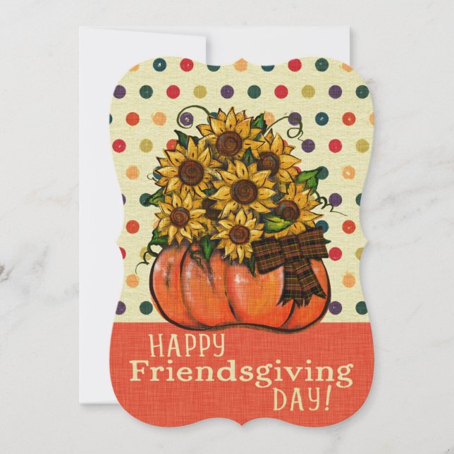 Happy Friendsgiving Day! Sunflowers in Pumpkin Holiday Card (Front)