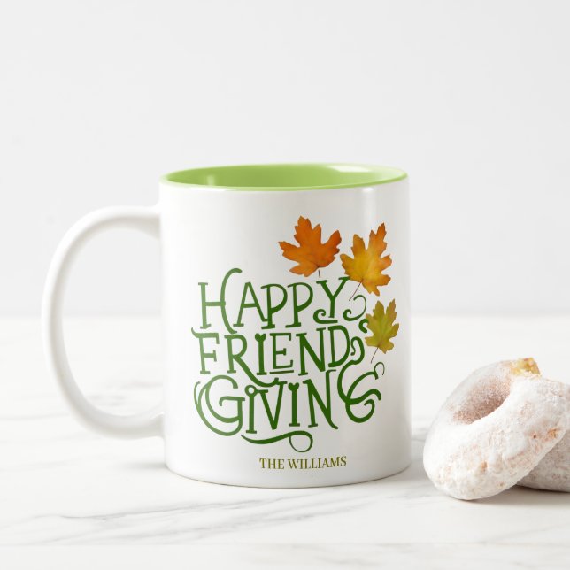 Happy Friendsgiving Fall Leaves Mug (With Donut)
