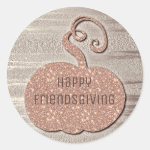 Happy Friendsgiving Faux Rose Gold Pumplkin Classic Round Sticker