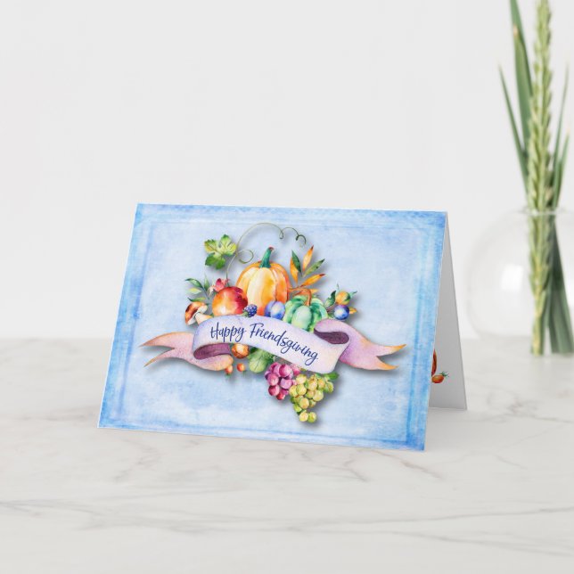 Happy Friendsgiving Friend Floral Pumpkin Harvest Card (Front)
